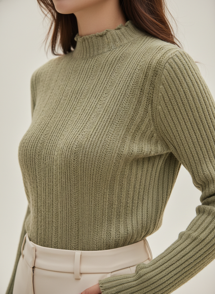 Women's Ruffled Knit Turtleneck Sweater
