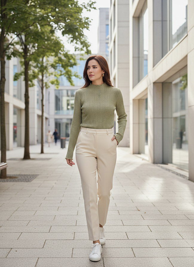 Women's Ruffled Knit Turtleneck Sweater