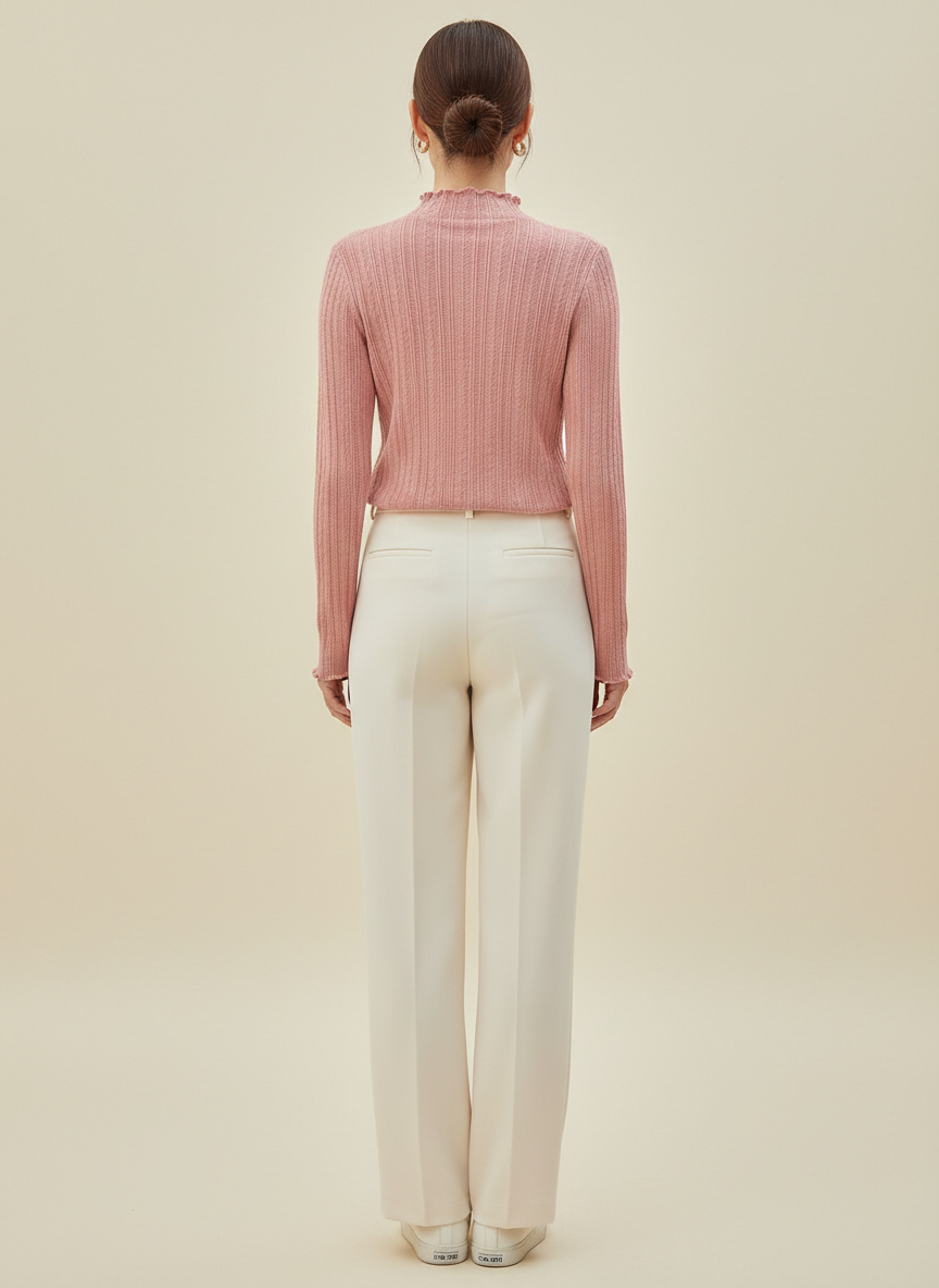 Women's Ruffled Knit Turtleneck Sweater