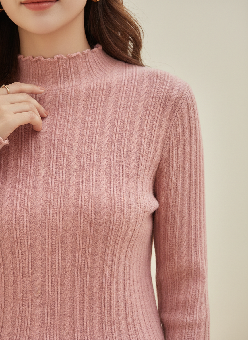 Women's Ruffled Knit Turtleneck Sweater