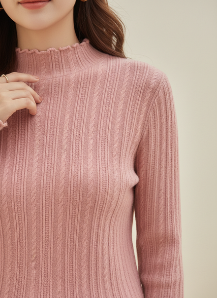 Women's Ruffled Knit Turtleneck Sweater