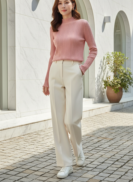 Women's Ruffled Knit Turtleneck Sweater