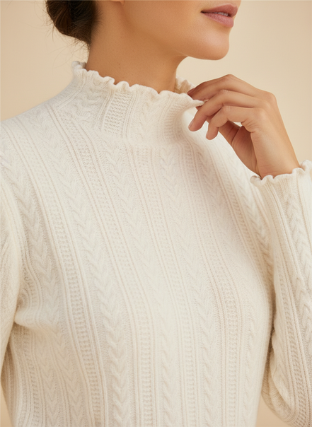 Women's Ruffled Knit Turtleneck Sweater