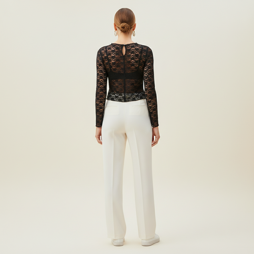 Women's Lace Sheer Long Sleeve Top