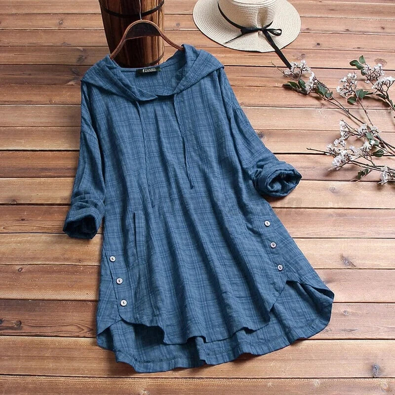 Women's Solid Linen Hoodie Tunic
