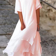 Women's Solid Cotton Layered Dress