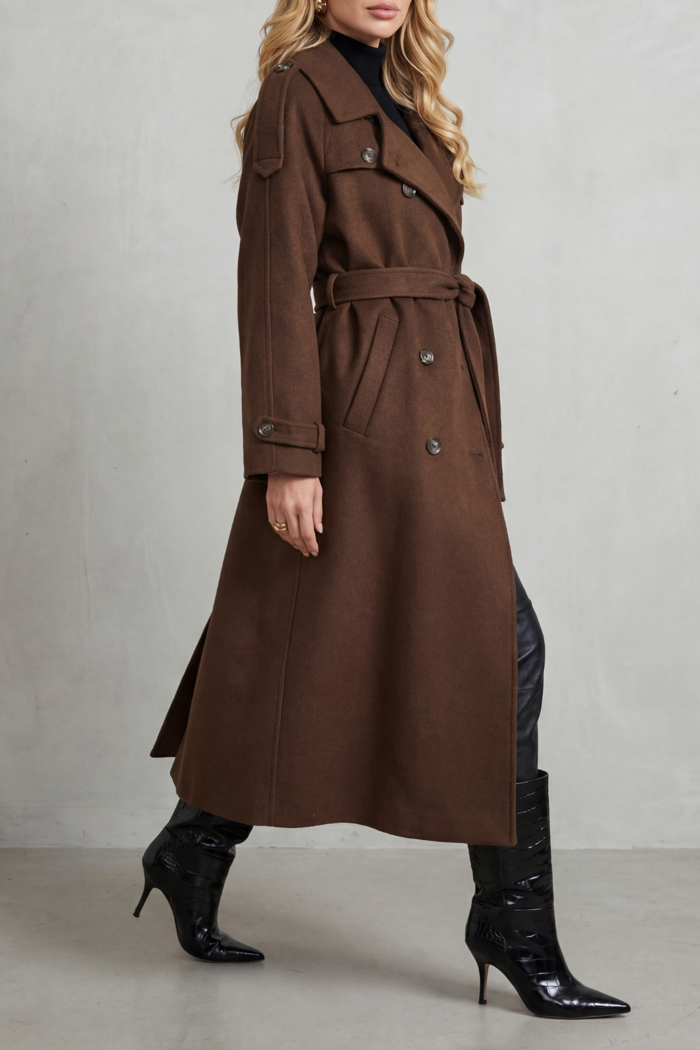 Women's Solid Wool Trench Coat