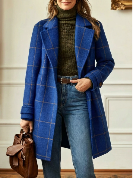 Women's Checked Wool Long Coat