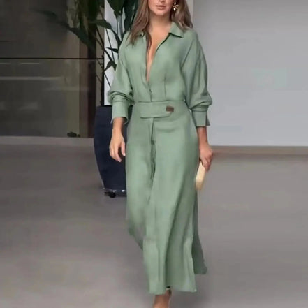 Women's Solid Cotton Shirt Dress