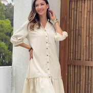 Women's Solid Cotton Midi Dress