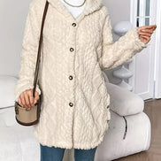 Women's Solid Plush Hooded Cardigan