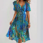 Women's Blue Satin Midi Dress