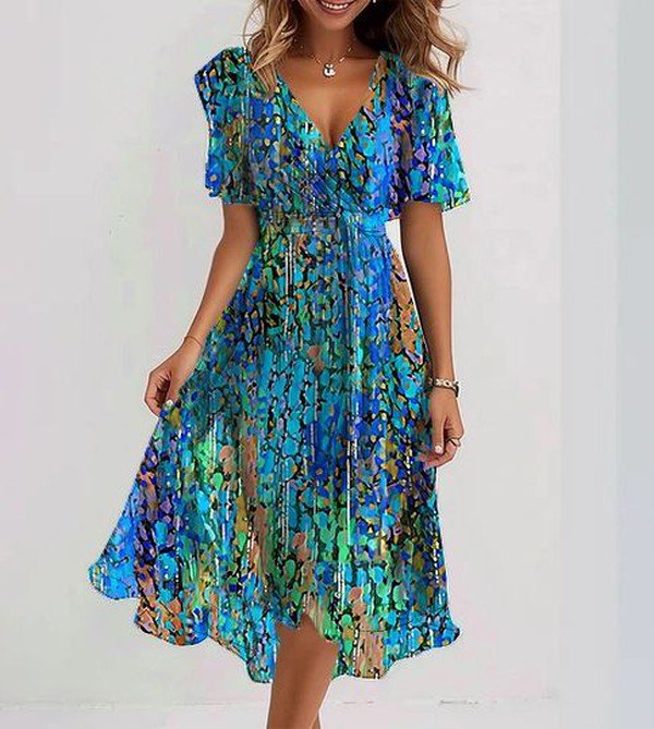 Women's Blue Satin Midi Dress