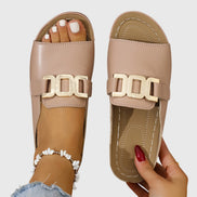 Women's Solid Leather Buckle Sandals