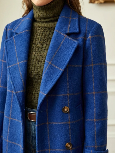 Women's Checked Wool Long Coat