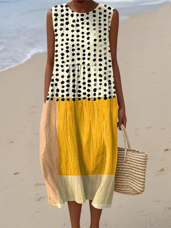Women's Polka Dot Colourblock Midi Dress