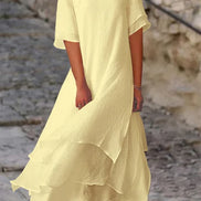 Women's Solid Cotton Layered Dress