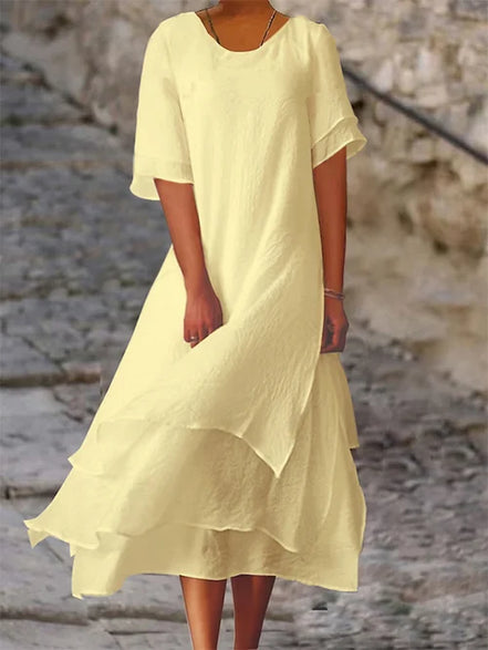Women's Solid Cotton Layered Dress