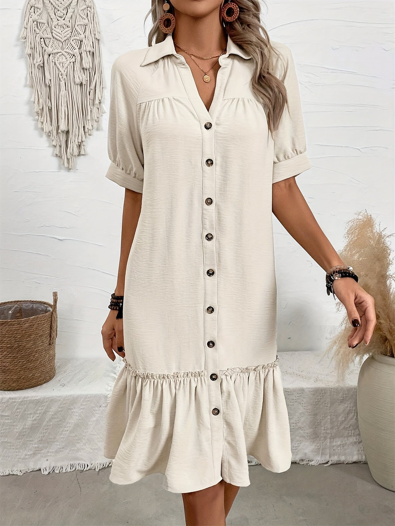 Women's Solid Cotton Midi Dress