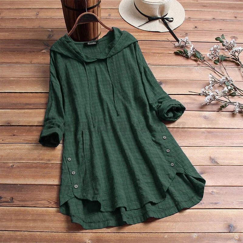 Women's Solid Linen Hoodie Tunic