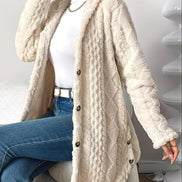 Women's Solid Plush Hooded Cardigan