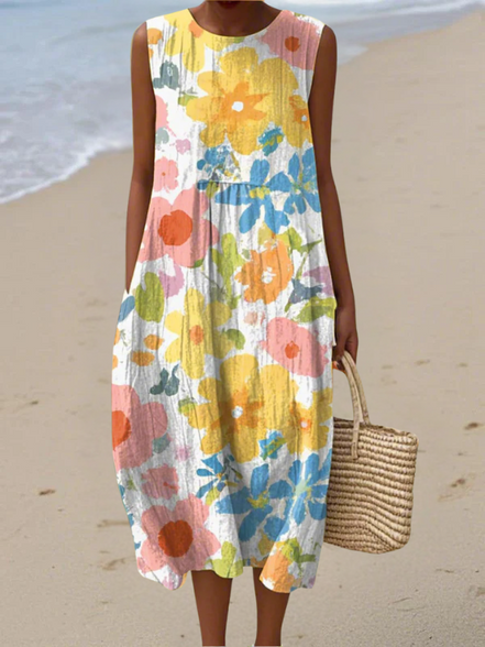 Women's Pastel Floral Midi Dress