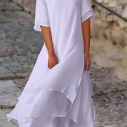Women's Solid Cotton Layered Dress
