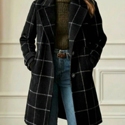 Women's Checked Wool Long Coat