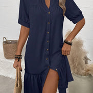 Women's Solid Cotton Midi Dress