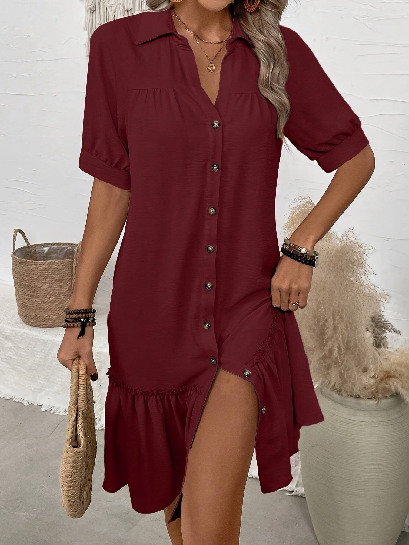 Women's Solid Cotton Midi Dress