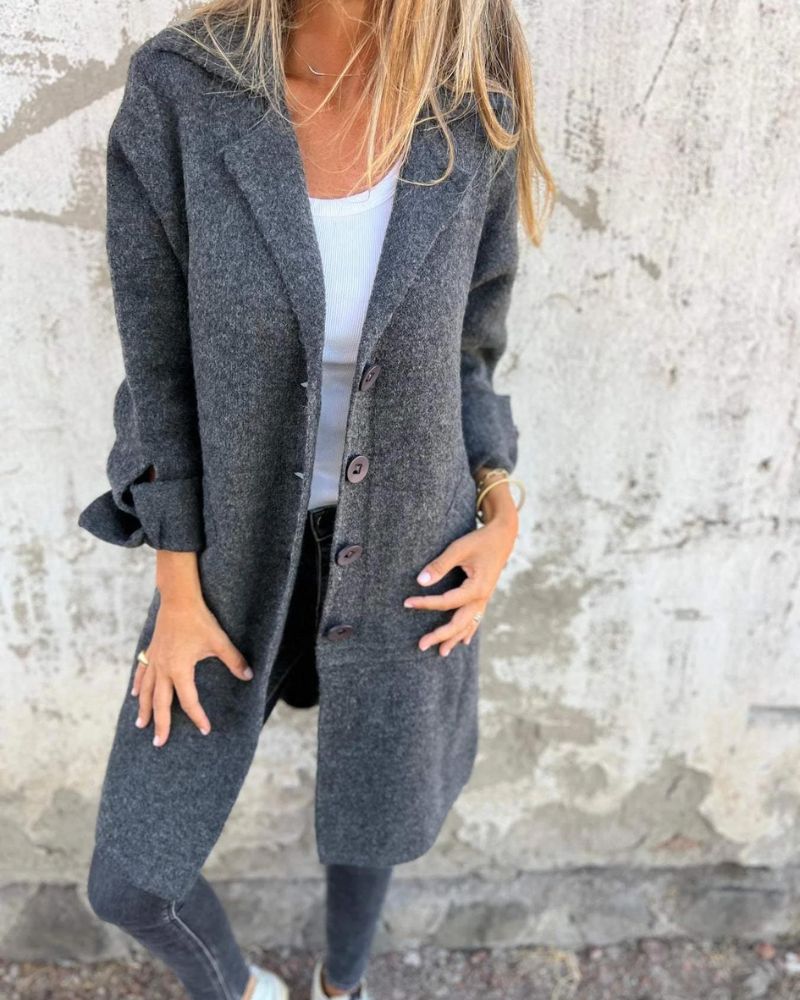 Women's Solid Wool Long Coat