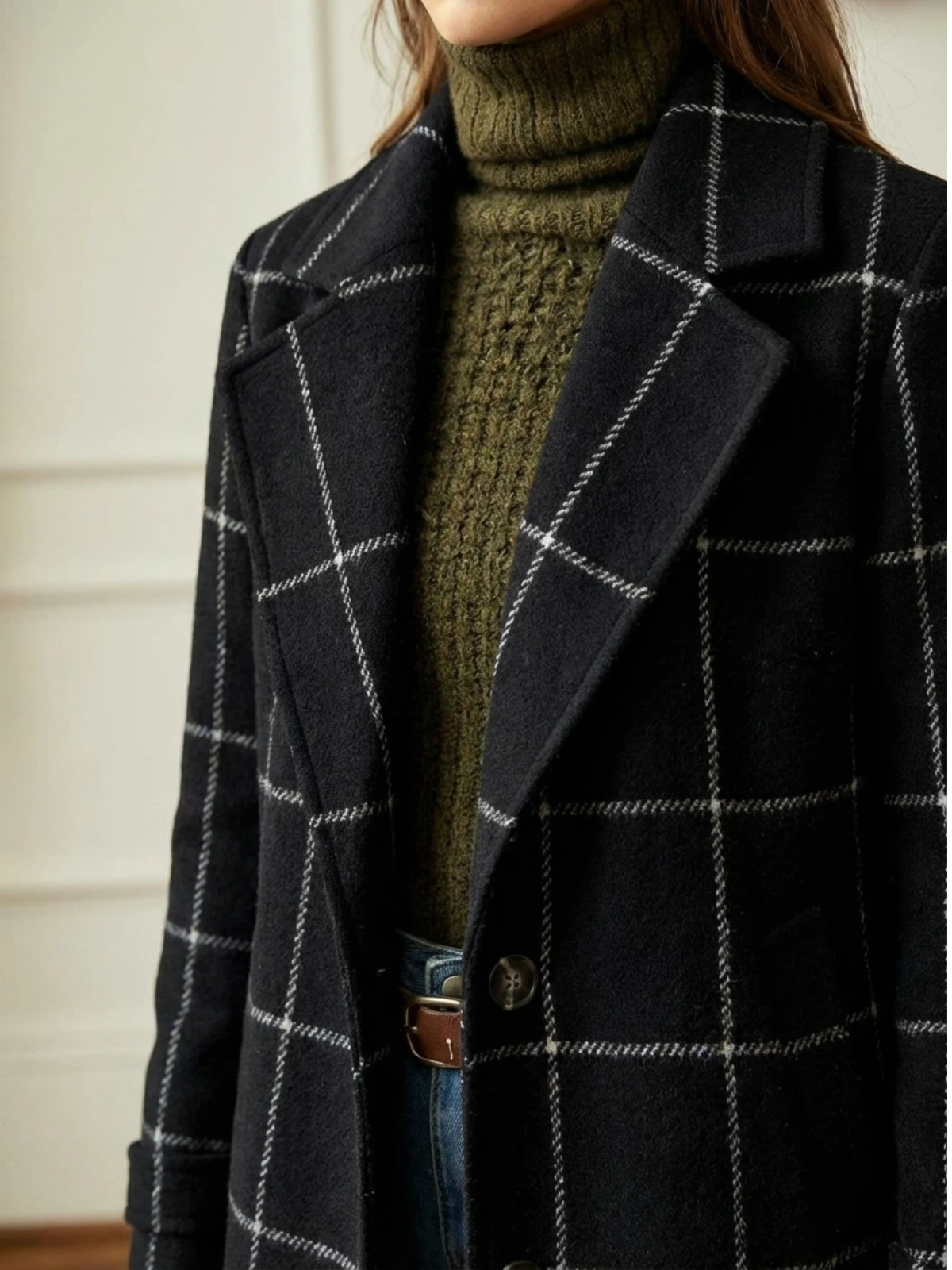 Women's Checked Wool Long Coat
