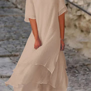 Women's Solid Cotton Layered Dress