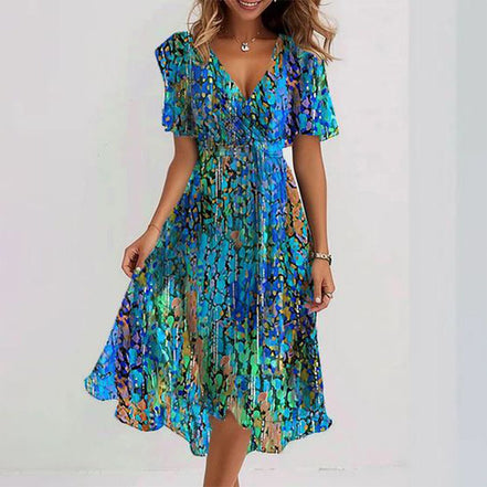 Women's Blue Satin Midi Dress