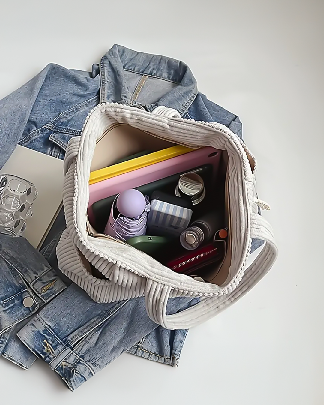 Women's Ribbed Leather Tote Bag