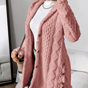 Women's Solid Plush Hooded Cardigan