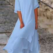 Women's Solid Cotton Layered Dress