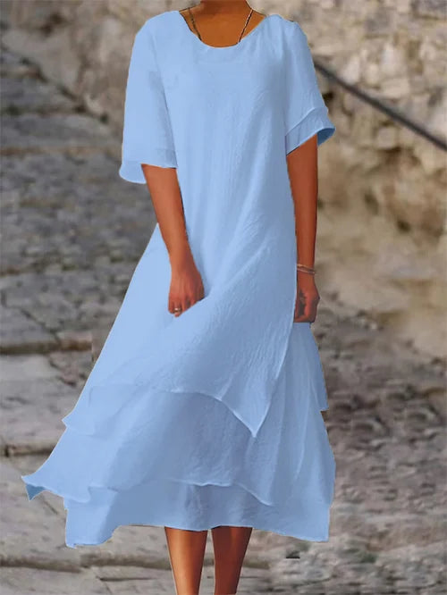 Women's Solid Cotton Layered Dress