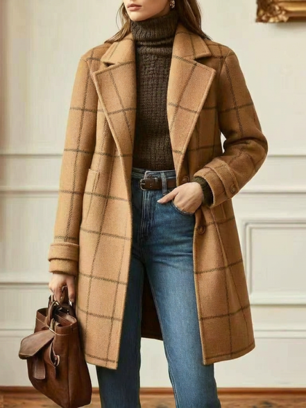 Women's Checked Wool Long Coat
