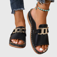 Women's Solid Leather Buckle Sandals