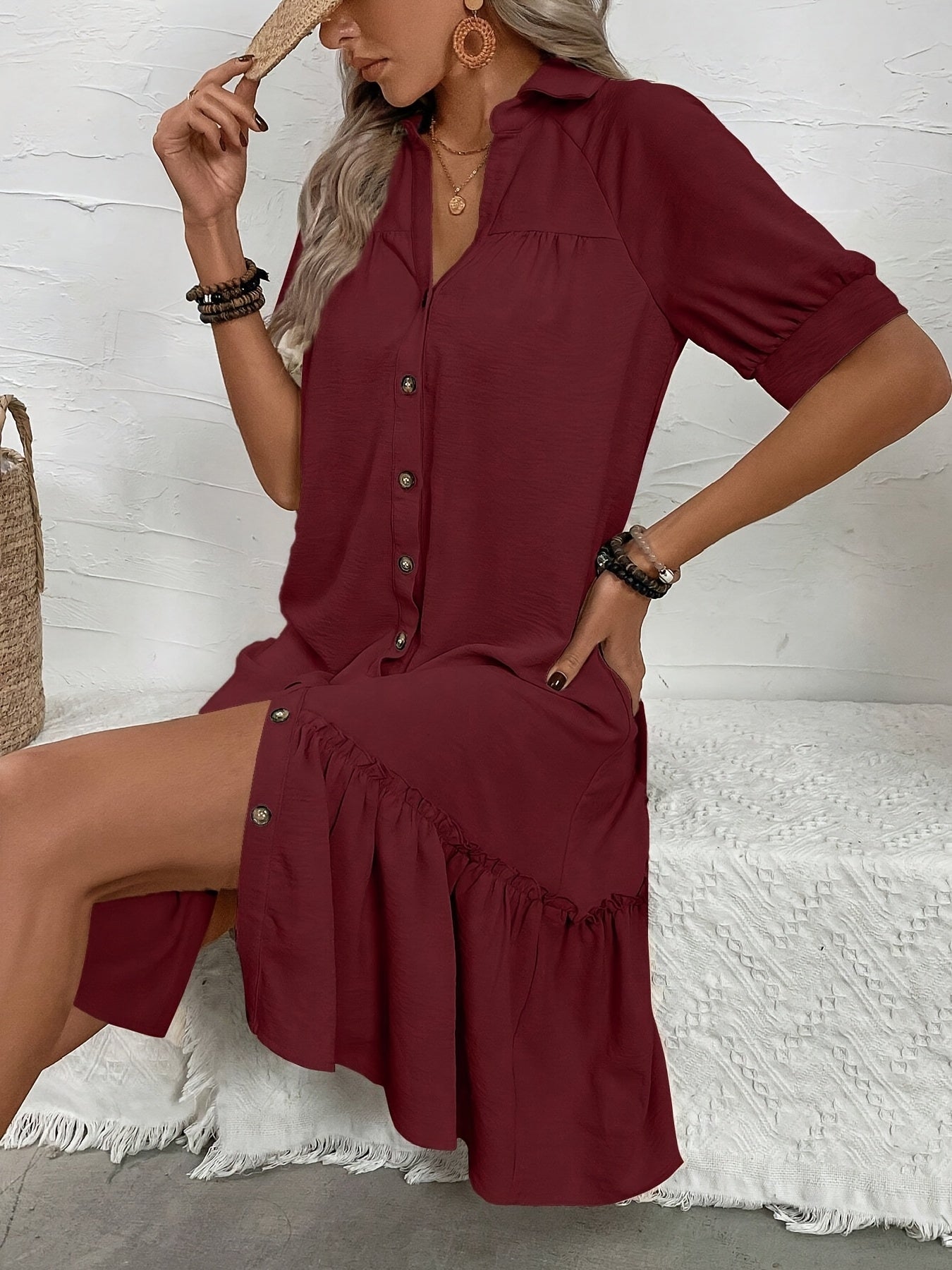 Women's Solid Cotton Midi Dress