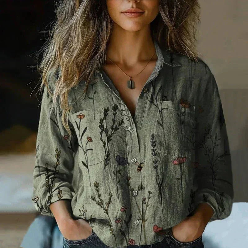 Women's Solid Cotton Button-Down Shirt