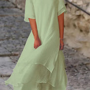 Women's Solid Cotton Layered Dress