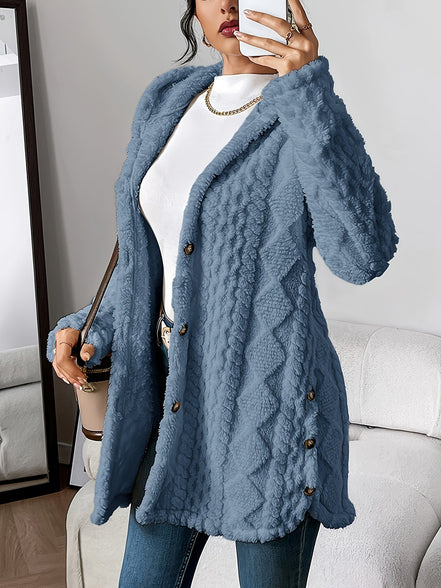 Women's Solid Plush Hooded Cardigan