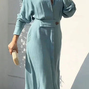 Women's Solid Cotton Shirt Dress