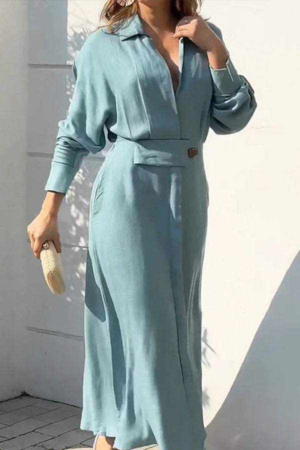 Women's Solid Cotton Shirt Dress