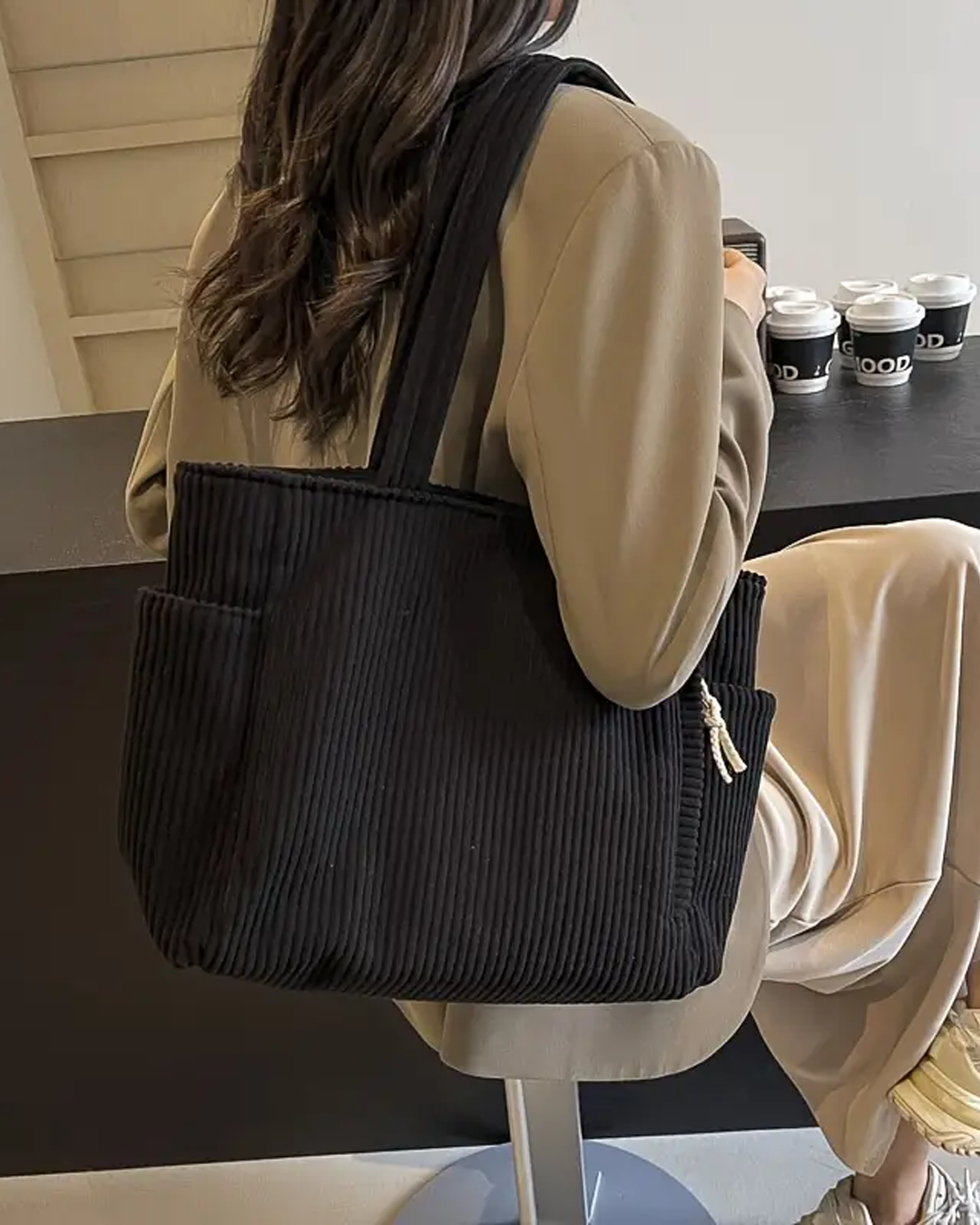 Women's Ribbed Leather Tote Bag