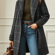 Women's Checked Wool Long Coat
