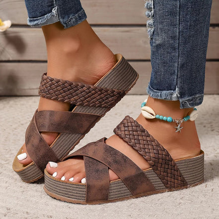 Women's Brown Leather Strap Sandals