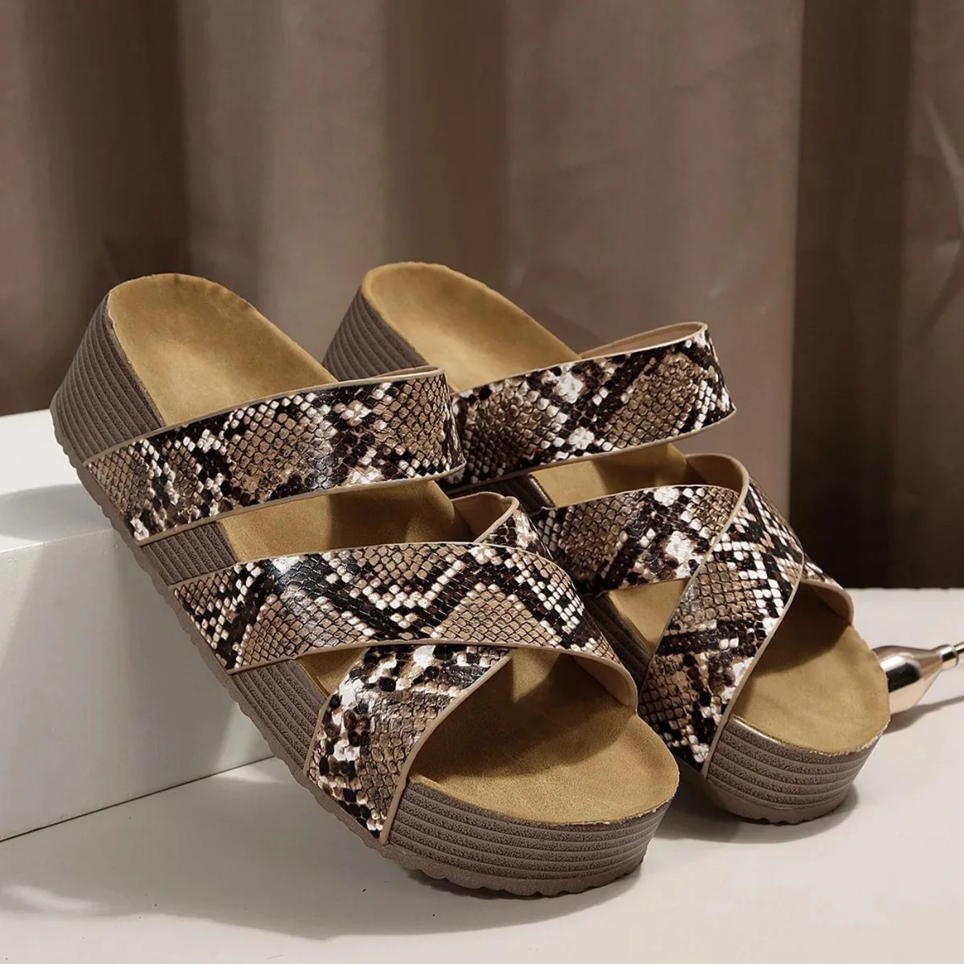 Women's Brown Leather Strap Sandals